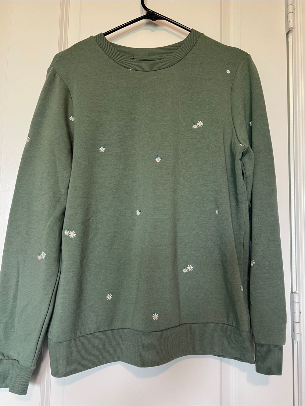 Green Daisy Embroidered Crewneck Sweatshirt